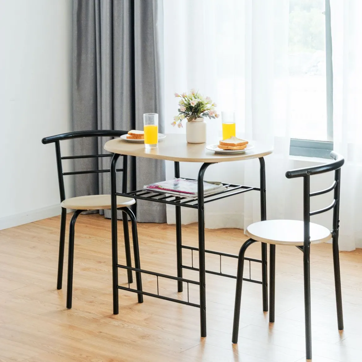 Tischgruppe 3 tlg Minimalismus Design Küche Essgruppe Esszimmergarnitur Schwarz