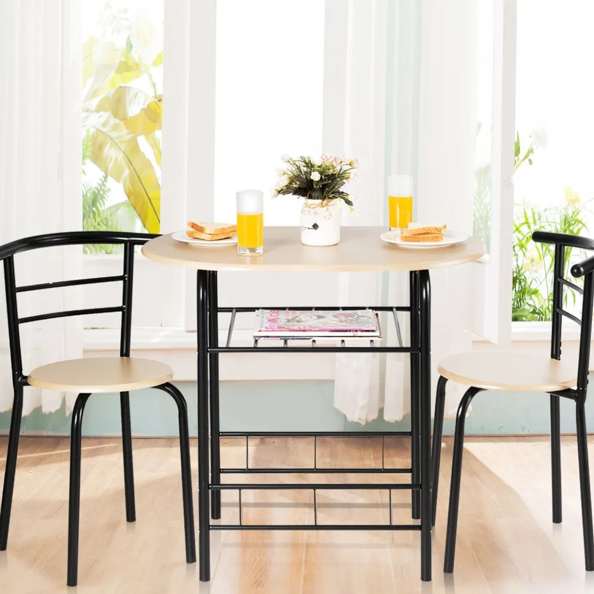 Tischgruppe 3 tlg Minimalismus Design Küche Essgruppe Esszimmergarnitur Schwarz
