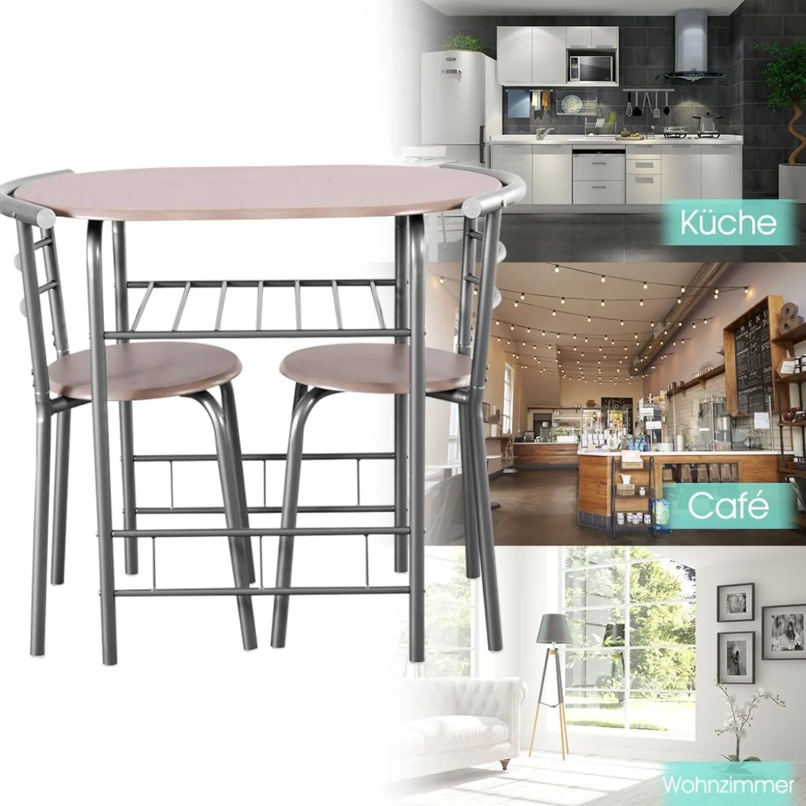 Tischgruppe 3 tlg Minimalismus Design Küche Essgruppe Esszimmergarnitur Grau