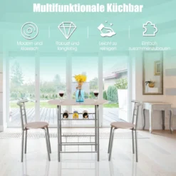 Tischgruppe 3 tlg Minimalismus Design Küche Essgruppe Esszimmergarnitur Grau