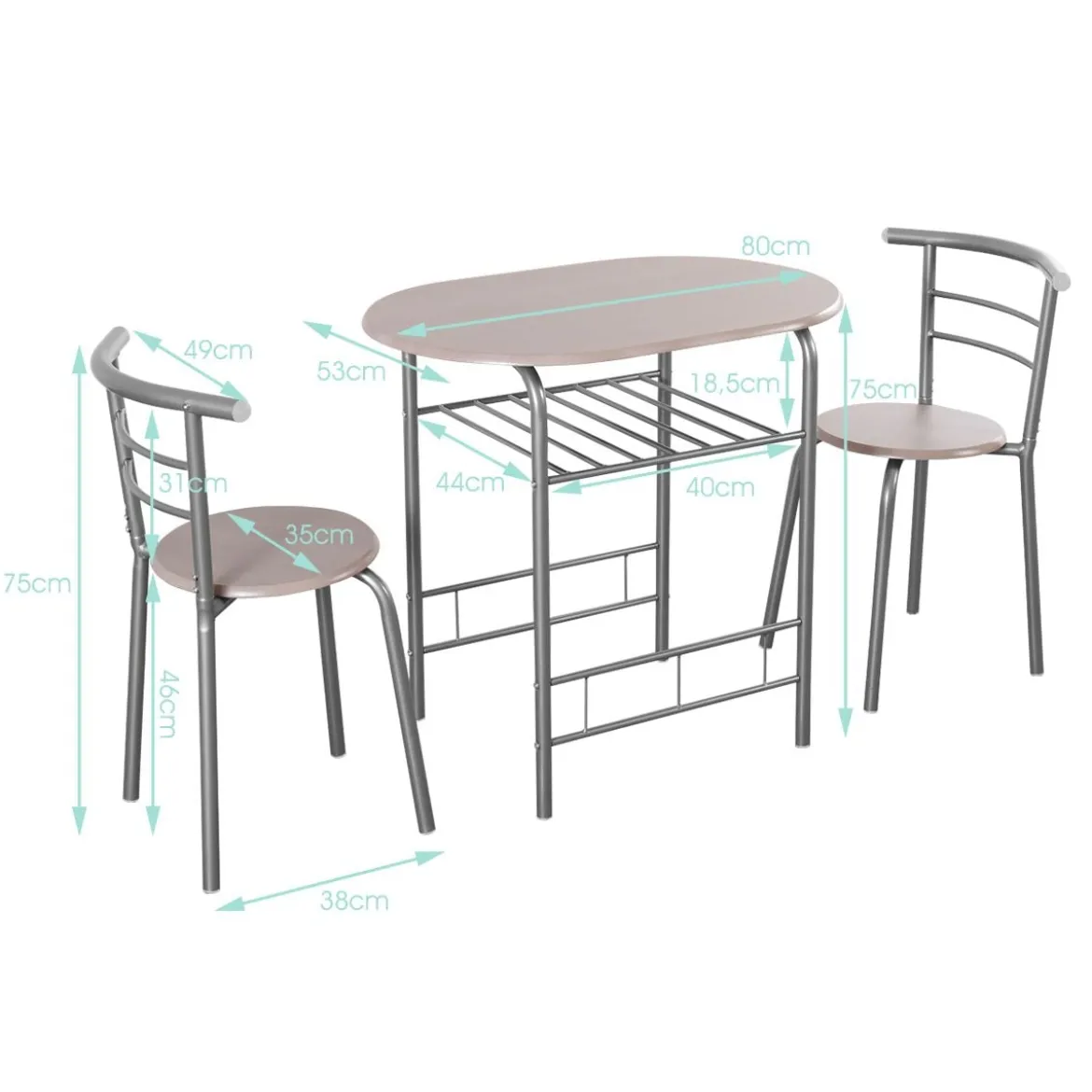 Tischgruppe 3 tlg Minimalismus Design Küche Essgruppe Esszimmergarnitur Grau