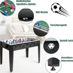 Tischkicker in Wettbewerbsgröße Kickertisch für Erwachsene und Kinder 122 x 61 x 79cm Schwarz