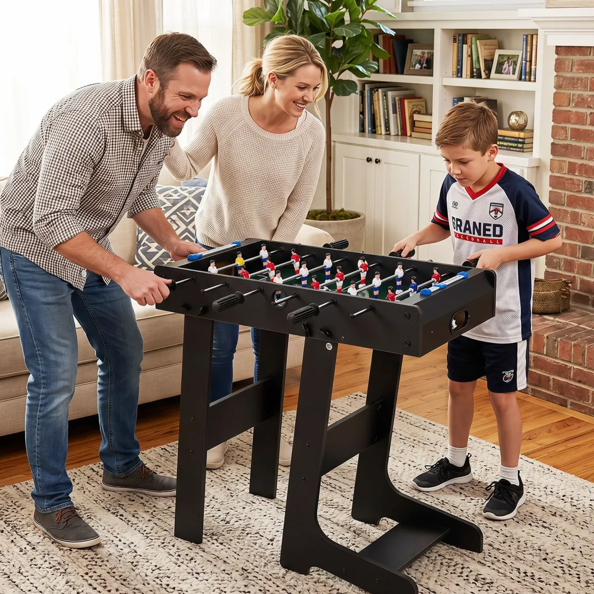 Tischkicker Platzsparender Fußballtisch mit Robustem Griff 33 x 36 x 109 cm Schwarz