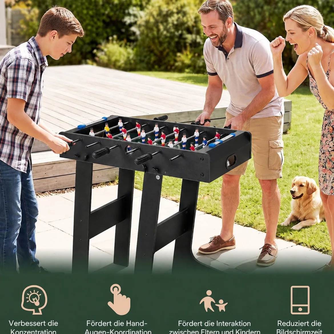 Tischkicker Platzsparender Fußballtisch mit Robustem Griff 33 x 36 x 109 cm Schwarz