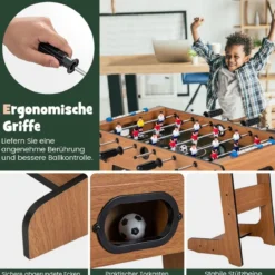 Tischkicker Platzsparender Fußballtisch mit Robustem Griff 33 x 36 x 109 cm Natur