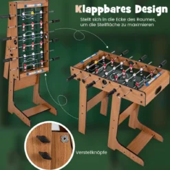 Tischkicker Platzsparender Fußballtisch mit Robustem Griff 33 x 36 x 109 cm Natur