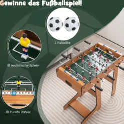 Tischkicker Platzsparender Fußballtisch mit Robustem Griff 33 x 36 x 109 cm Natur