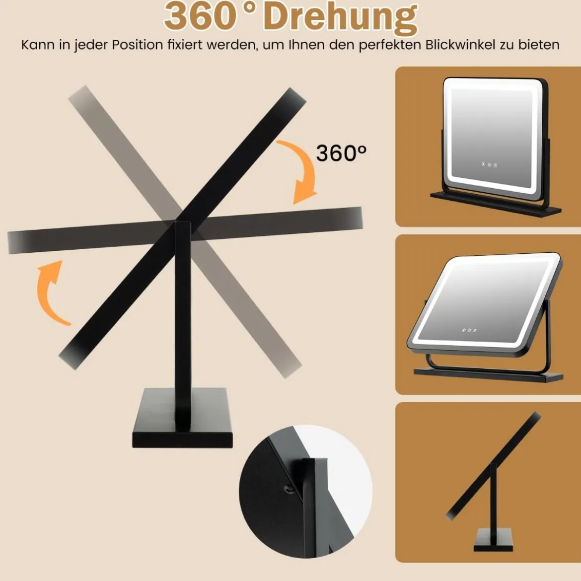 Tisch-LED-Beleuchteter Spiegel Schminkspiegel mit Lichtern 56 x 12 x 48 cm Schwarz