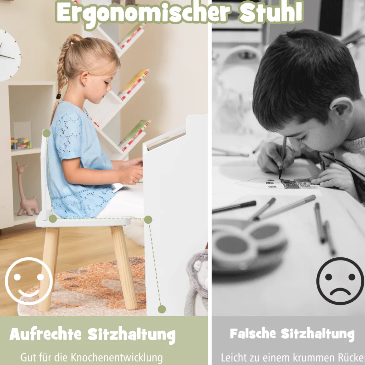 Tisch- & Stuhl-Set für Kinder Zeichentisch & 2 Stühle Weiß