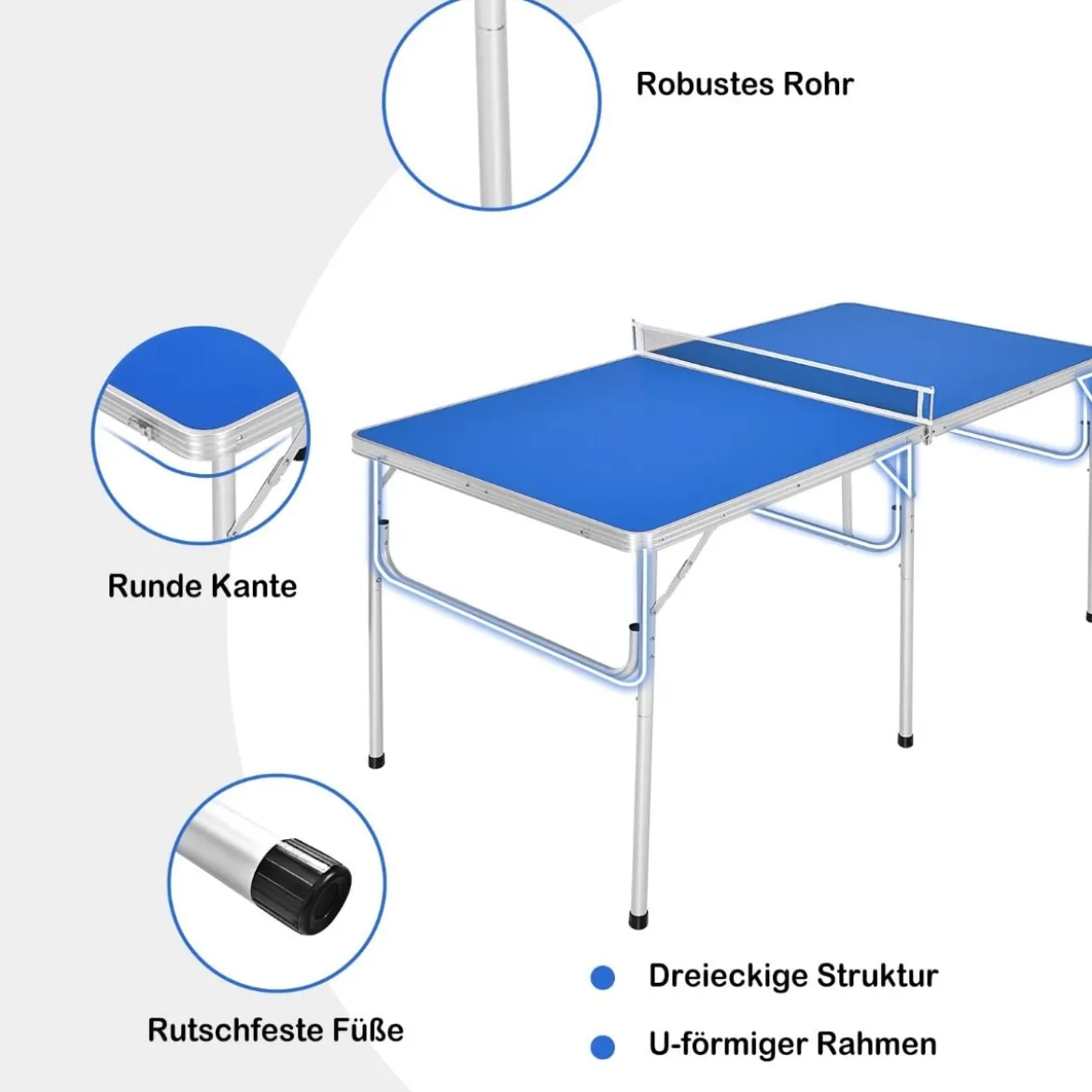 Tischtennisplatte Klappbares Tischtennistisch inkl Schläger, Bälle und Netz Blau 152.4 x 76.2 x 76.2 cm