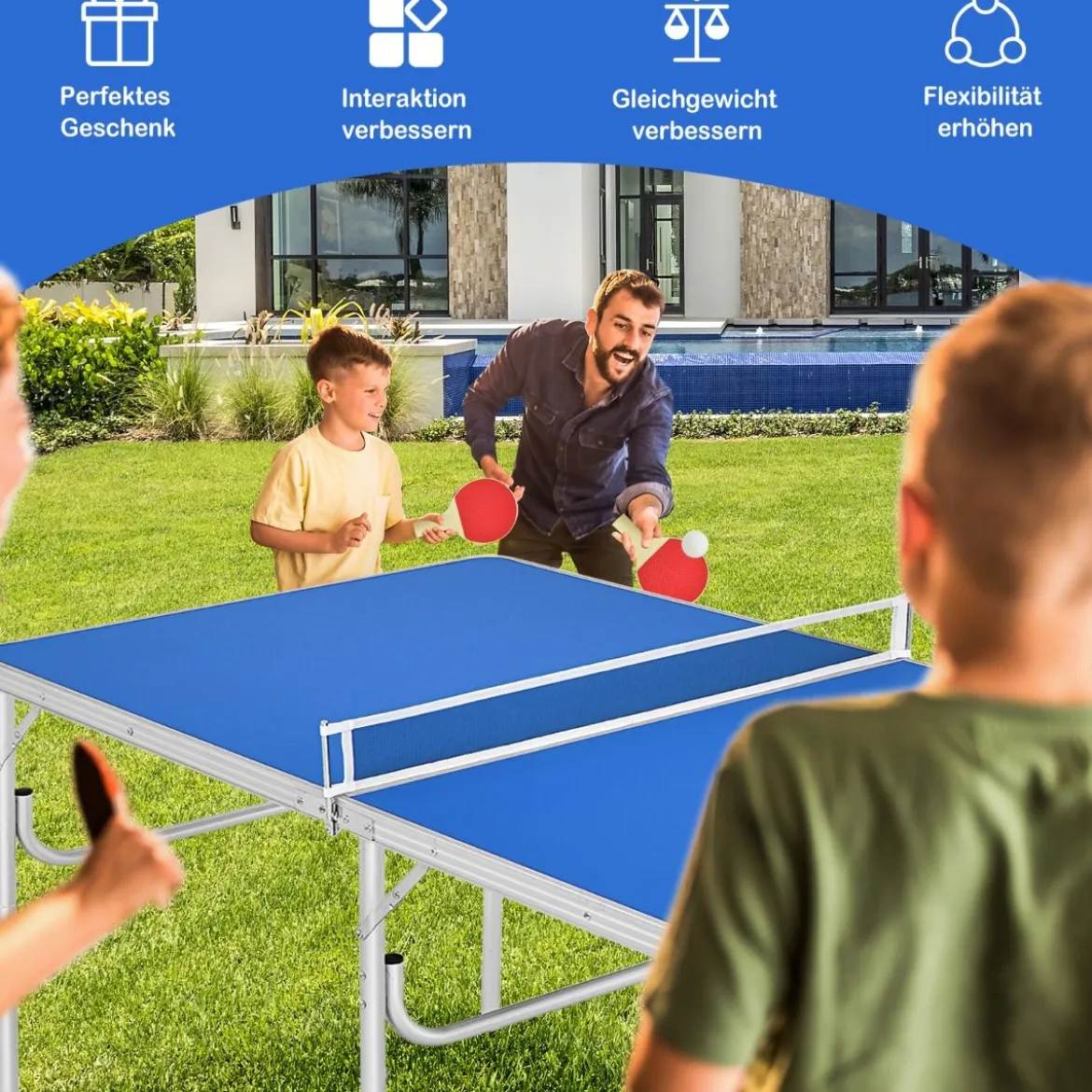 Tischtennisplatte Klappbares Tischtennistisch inkl Schläger, Bälle und Netz Blau 152.4 x 76.2 x 76.2 cm