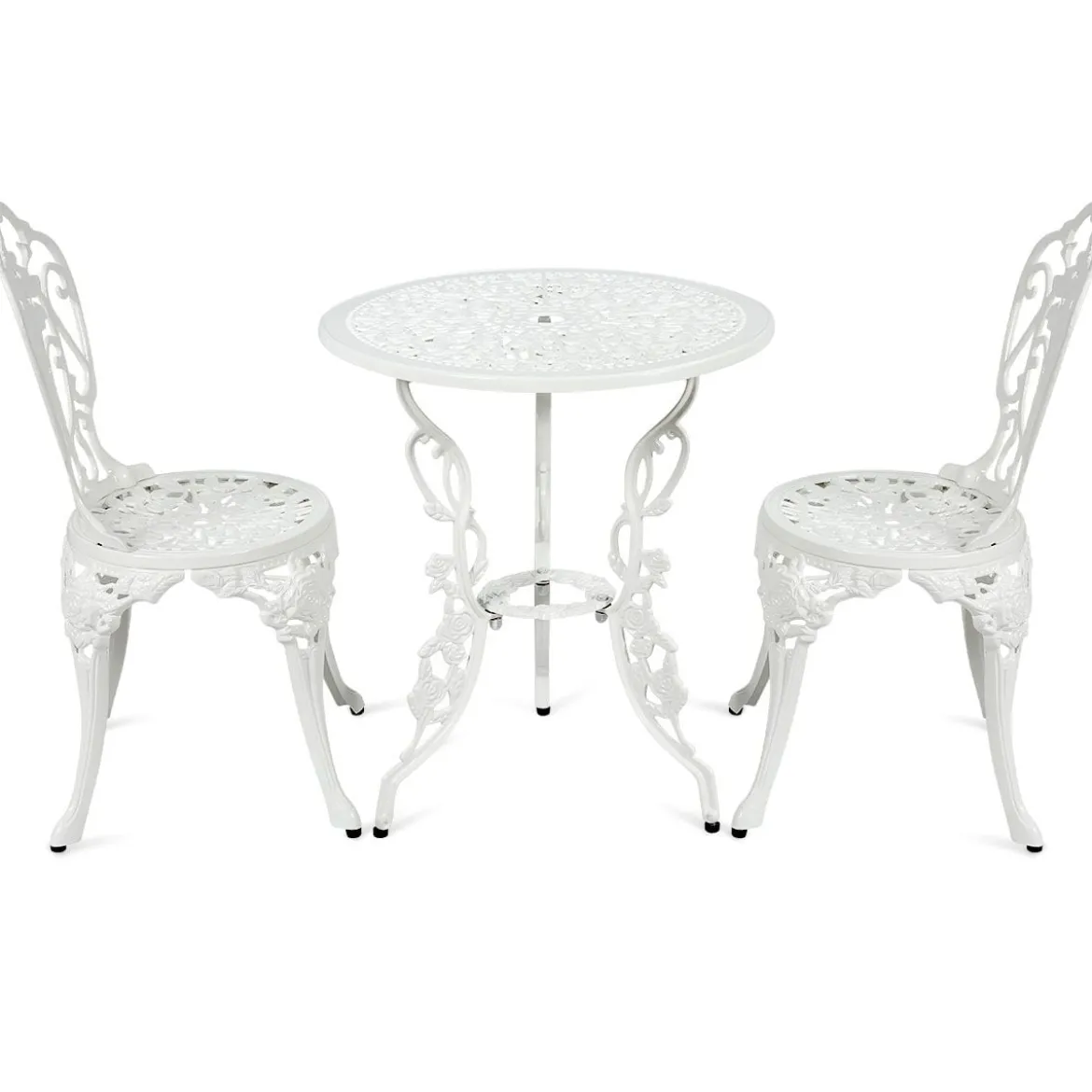 3tlg. Antik Bistroset Garten Sitzgruppe Balkonset mit 2 Stühle Alu Weiß