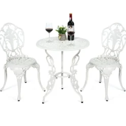 3tlg. Antik Bistroset Garten Sitzgruppe Balkonset mit 2 Stühle Alu Weiß