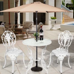 3tlg. Antik Bistroset Garten Sitzgruppe Balkonset mit 2 Stühle Alu Weiß