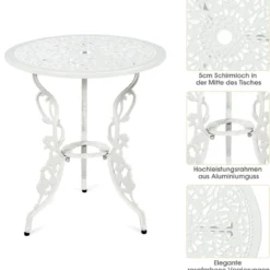 3tlg. Antik Bistroset Garten Sitzgruppe Balkonset mit 2 Stühle Alu Weiß