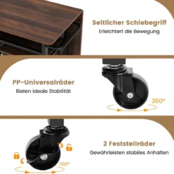 3 tlg. Ausziehbares Esstisch-SetKlappbarer Küchentisch auf Rollen mit 2 Stühlen & Weinregal