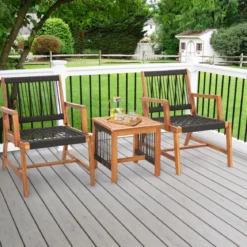 3tlg. Bistroset 2 Gartenstühle & Beistelltisch aus Akazienholz Gartenmöbel-Set