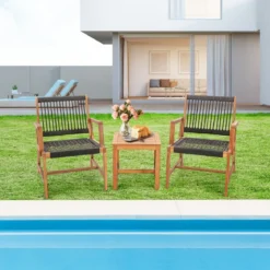 3tlg. Bistroset 2 Gartenstühle & Beistelltisch aus Akazienholz Gartenmöbel-Set