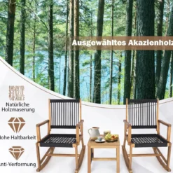 3tlg. Bistroset 2 Schaukelstühlen & Beistelltisch aus Akazienholz Balkonset Sitzgarnitur