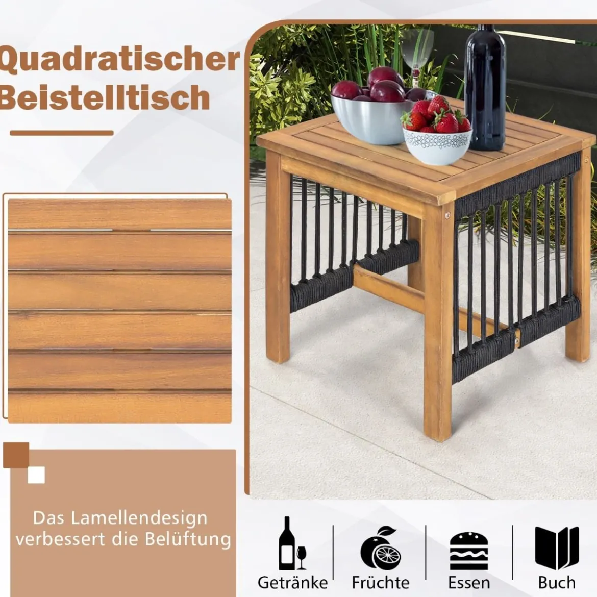 3tlg. Bistroset 2 Schaukelstühlen & Beistelltisch aus Akazienholz Balkonset Sitzgarnitur