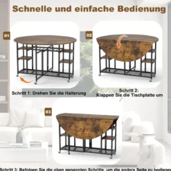 3 TLG. Essgruppe Klappbarer Küchentisch mit 2 Hocker & Weinregal & Ablagen Esszimmergruppe