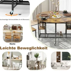 3 TLG. Essgruppe Klappbarer Küchentisch mit 2 Hocker & Weinregal & Ablagen Esszimmergruppe
