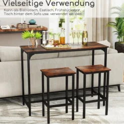 3 TLG. Esstischset mit Stehtisch & 2 Hockern Industrieller Küchentisch in Thekenhöhe Sitzgarnitur