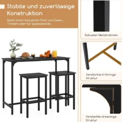 3 TLG. Esstischset mit Stehtisch & 2 Hockern Industrieller Küchentisch in Thekenhöhe Sitzgarnitur