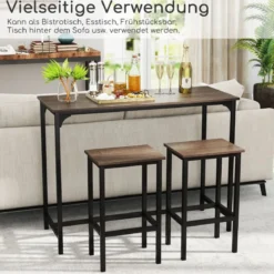 3 TLG. Esstischset mit Stehtisch & 2 Hockern Industrieller Küchentisch in Thekenhöhe Sitzgarnitur