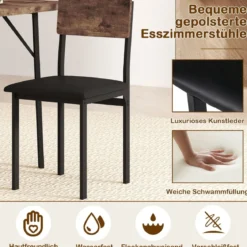 5 tlg. Esszimmer-Set für 4 Personen Industrieller Küchentisch & 4 Kunstleder Polsterstühle