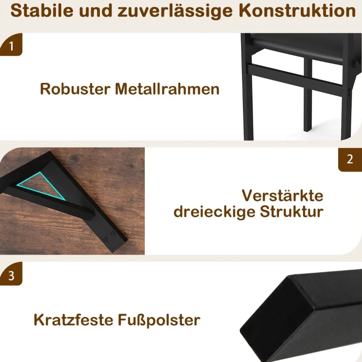 5 tlg. Esszimmer-Set für 4 Personen Industrieller Küchentisch & 4 Kunstleder Polsterstühle