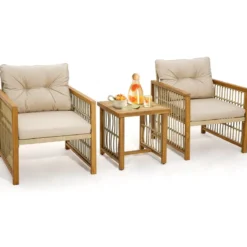 3tlg. Gartenmöbel Akazienholz Set inkl. 2 Holzsessel und 1 Beistelltisch
