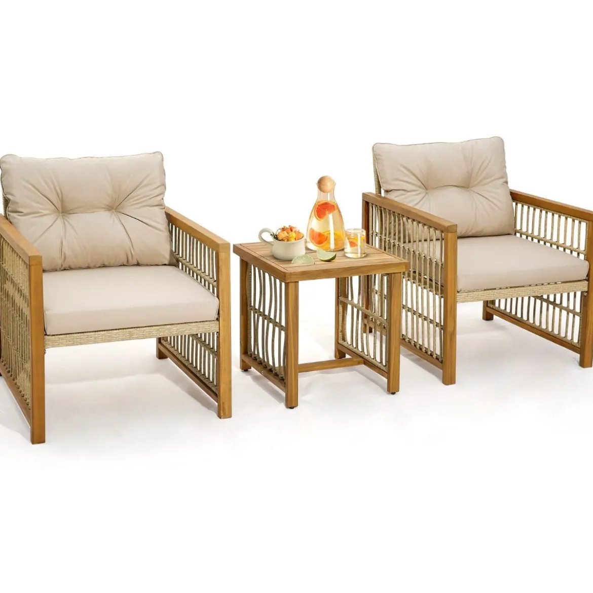 3tlg. Gartenmöbel Akazienholz Set inkl. 2 Holzsessel und 1 Beistelltisch