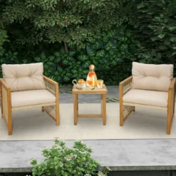 3tlg. Gartenmöbel Akazienholz Set inkl. 2 Holzsessel und 1 Beistelltisch