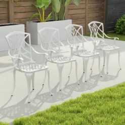 5-TLG. Gartenmöbel Set aus Aluminiumguss inkl. 4 Stühle & 1 Tisch mit Schirmloch Gartengarnitur