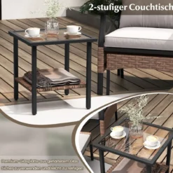 5tlg. Gartenmöbel Set aus PE-Polyrattan inkl. Hocker & Tisch & 2 Stühle mit Kissen Balkonset