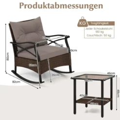 3tlg. Gartenmöbel Set aus PE-Polyrattan inkl. 2 Schaukelstühle mit Kissen & Tisch Balkonmöbel