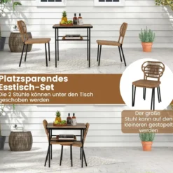 3-TLG. Gartenmöbel Set Balkonmöbel mit 2 Rattanstühle & Esstisch Rattan Terrassenmöbel Platzsparend