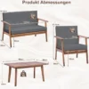 4-TLG. Gartenmöbel Set Balkonmöbel aus Akazienholz Terrassenmöbel mit Sitz- und Rückenkissen Grau
