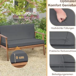 4-TLG. Gartenmöbel Set Balkonmöbel aus Akazienholz Terrassenmöbel mit Sitz- und Rückenkissen Grau