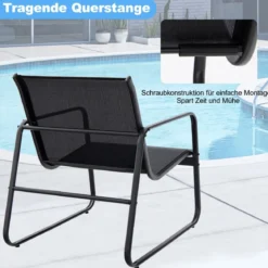 3-TLG. Gartenmöbel Set Balkonset mit 2 Stühlen und Tisch Balkonmöbel mit atmungsaktivem Stoff Schwarz