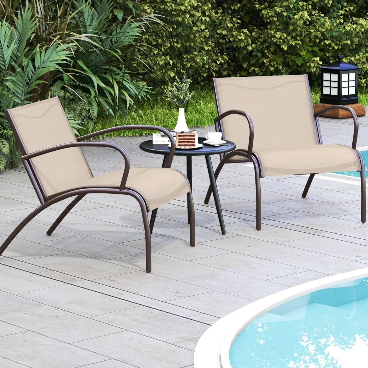 3-TLG. Gartenmöbel Set Balkonset mit 2 Stühlen & Tisch Balkonmöbel mit Breiter Sitzfläche
