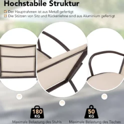 3-TLG. Gartenmöbel Set Balkonset mit 2 Stühlen & Tisch Balkonmöbel mit Breiter Sitzfläche
