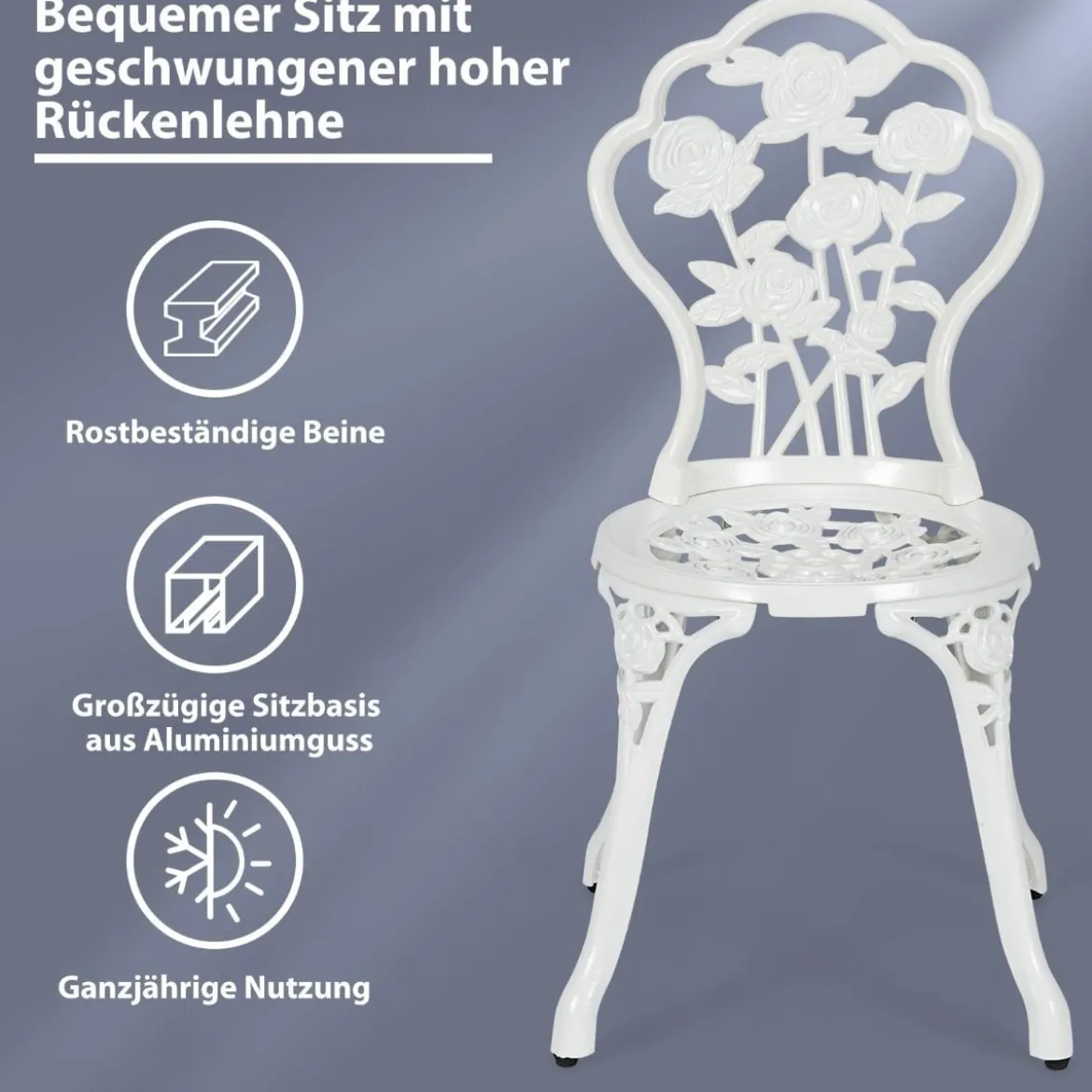 3-tlg. Gartenmöbel Set Balkonset mit 2 Stühle & Tisch aus Aluminiumguss & Gusseisen Rosen