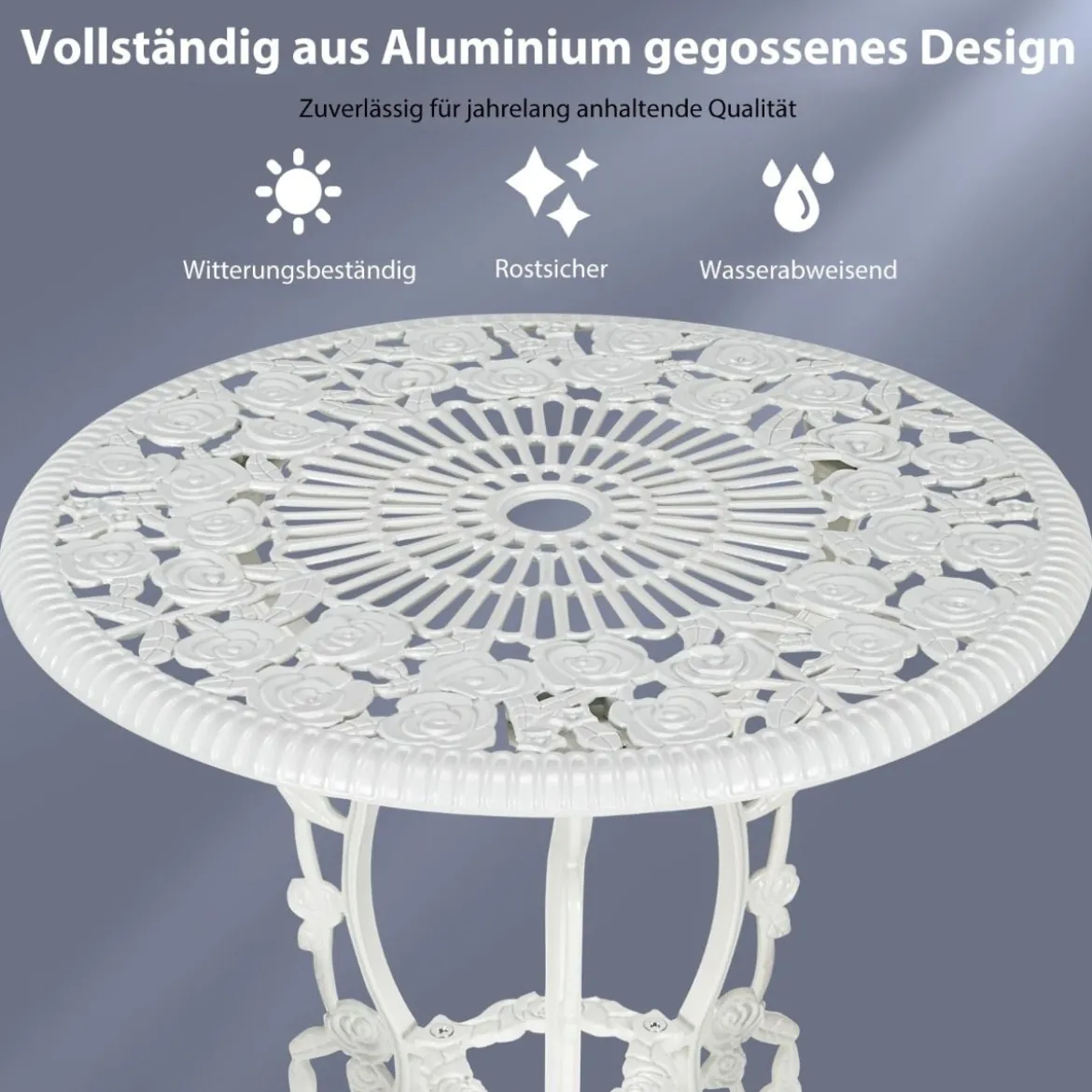3-tlg. Gartenmöbel Set Balkonset mit 2 Stühle & Tisch aus Aluminiumguss & Gusseisen Rosen