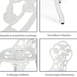 3-tlg. Gartenmöbel Set Balkonset mit 2 Stühle & Tisch aus Aluminiumguss & Gusseisen Rosen