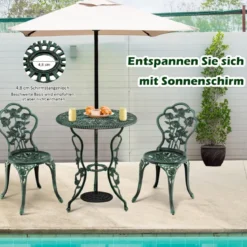 3-tlg. Gartenmöbel Set Balkonset mit 2 Stühle & Tisch aus Aluminiumguss & Gusseisen Rosen