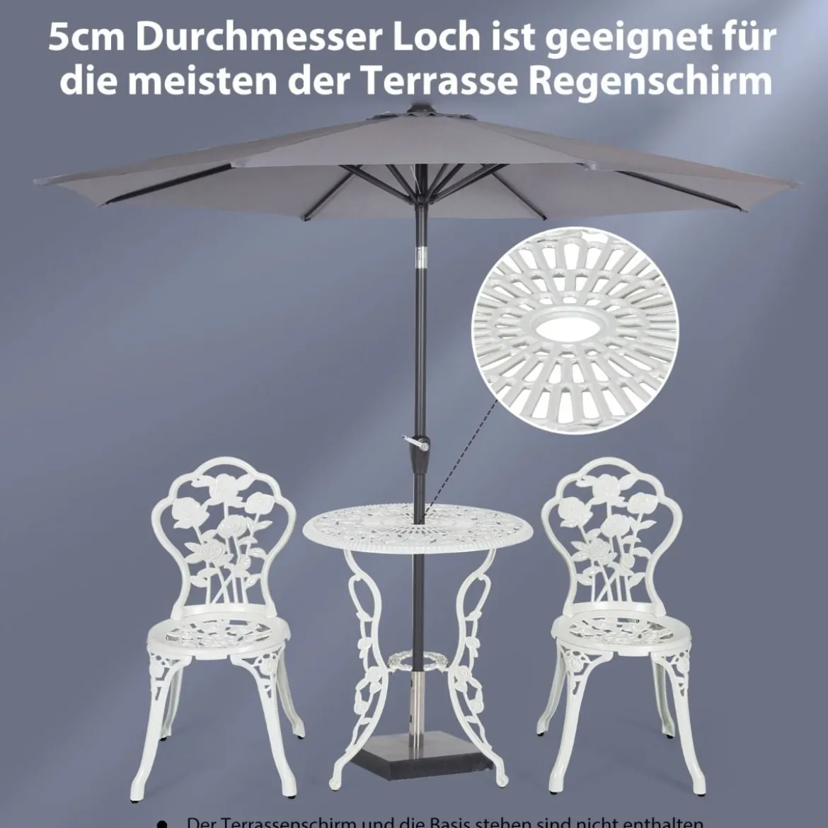 3-tlg. Gartenmöbel Set Balkonset mit 2 Stühle & Tisch aus Aluminiumguss & Gusseisen Rosen
