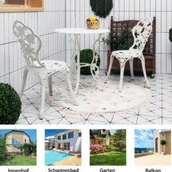 3-tlg. Gartenmöbel Set Balkonset mit 2 Stühle & Tisch aus Aluminiumguss & Gusseisen Rosen