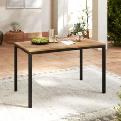 4-TLG. Gartenmöbel Set Essgruppe aus Akazienholz mit Metallrahmen Balkonmöbel mit Tisch 2 Stühle & Sitzbank